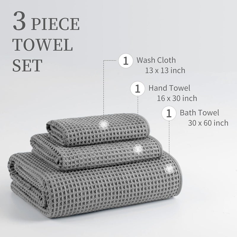 MICROFI New Microfiber Waffle Bath Towels, 3 Pieces, Oversized, Soft, Absorbent, Fast Drying, Lint Free, Includes Bath, Face and Hand Towels - Image 3
